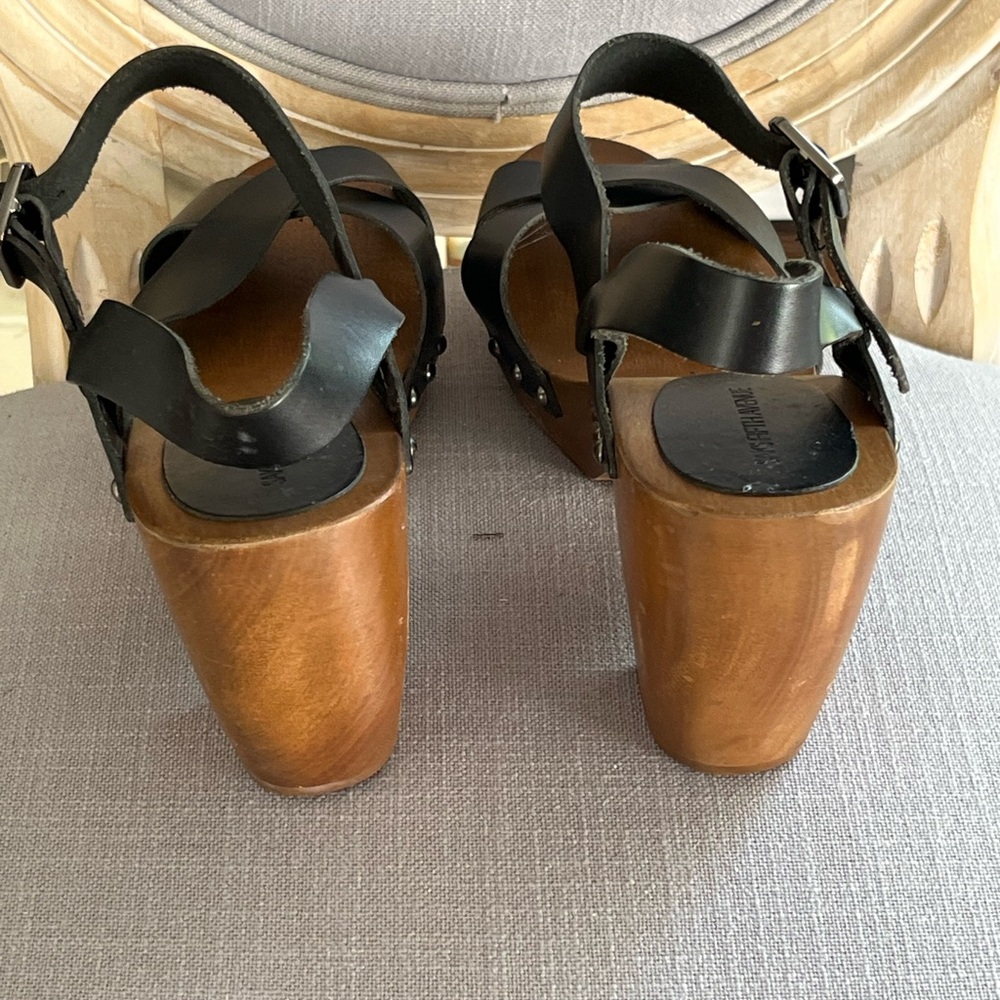New!!!! Saks fifth avenue black Leather wooden Women's Sandals size 9.5 New wot - Picture 4 of 4
